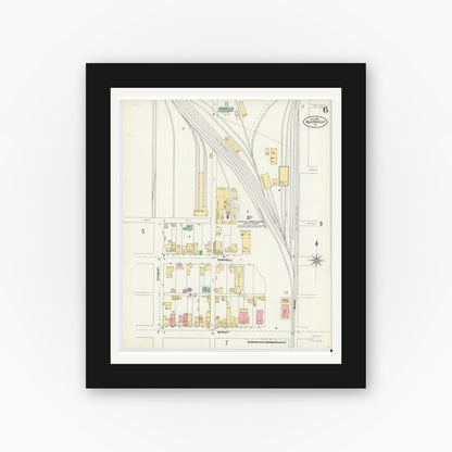 Old map wall art mockup — black gallery frame with white mat — Sanborn Fire Insurance Map from Blairsville, Indiana County, Pennsylvania (1903), Sheet #0006