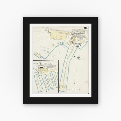 Old map wall art mockup — black gallery frame with white mat — Sanborn Fire Insurance Map from Manistee, Manistee County, Michigan (1890), Sheet #0023