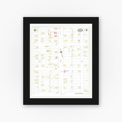Old map wall art mockup — black gallery frame with white mat — Sanborn Fire Insurance Map from Hamburg, Fremont County, Iowa (1930), Sheet #0008
