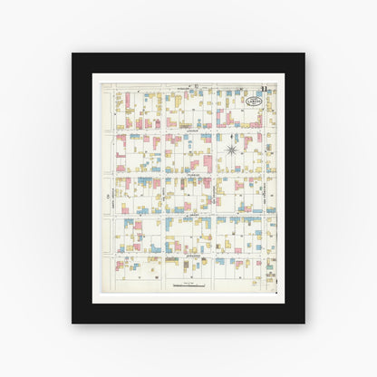 Old map wall art mockup — black gallery frame with white mat — Sanborn Fire Insurance Map from Laredo, Webb County, Texas (1905), Sheet #0011