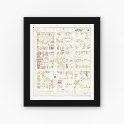 Old map wall art mockup — black gallery frame with white mat — Sanborn Fire Insurance Map from Germantown, Montgomery County, Ohio (1912), Sheet #0004