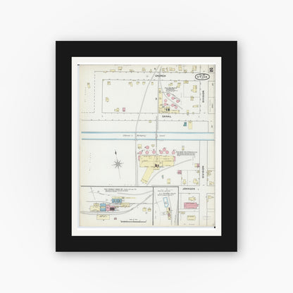 Old map wall art mockup — black gallery frame with white mat — Sanborn Fire Insurance Map from Utica, La Salle County, Illinois (1891), Sheet #0002