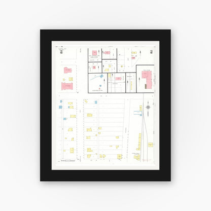 Old map wall art mockup — black gallery frame with white mat — Sanborn Fire Insurance Map from Milford, Dickinson County, Iowa (1932), Sheet #0002
