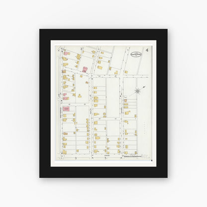 Old map wall art mockup — black gallery frame with white mat — Sanborn Fire Insurance Map from Roaring Spring, Blair County, Pennsylvania (1899), Sheet #0004