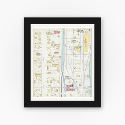 Old map wall art mockup — black gallery frame with white mat — Sanborn Fire Insurance Map from Menasha, Winnebago County, Wisconsin (1895), Sheet #0005