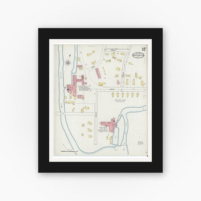 Old map wall art mockup — black gallery frame with white mat — Sanborn Fire Insurance Map from Northampton, Hampshire County, Massachusetts (1895), Sheet #0017