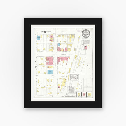 Old map wall art mockup — black gallery frame with white mat — Sanborn Fire Insurance Map from Earlham, Madison County, Iowa (1916), Sheet #0001