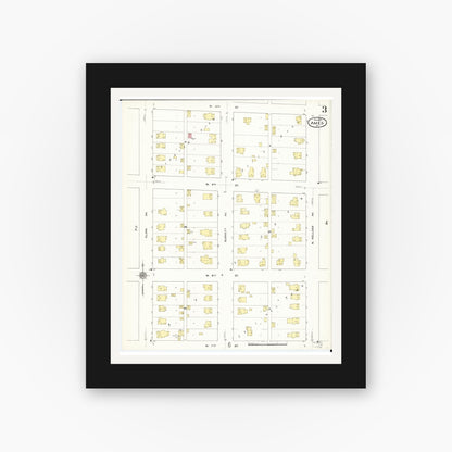 Old map wall art mockup — black gallery frame with white mat — Sanborn Fire Insurance Map from Ames, Story County, Iowa (1911), Sheet #0003
