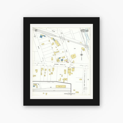 Old map wall art mockup — black gallery frame with white mat — Sanborn Fire Insurance Map from Oneida, Madison County, New York (1923), Sheet #0027