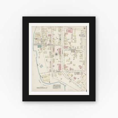 Old map wall art mockup — black gallery frame with white mat — Sanborn Fire Insurance Map from Catskill, Greene County, New York (1884), Sheet #0004