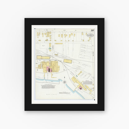 Old map wall art mockup — black gallery frame with white mat — Sanborn Fire Insurance Map from Traverse City, Grand Traverse County, Michigan (1899), Sheet #0010