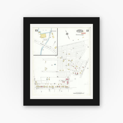 Old map wall art mockup — black gallery frame with white mat — Sanborn Fire Insurance Map from Stroudsburg, Monroe County, Pennsylvania (1923), Sheet #0013
