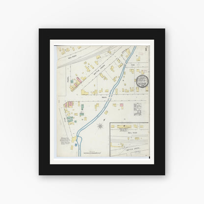 Old map wall art mockup — black gallery frame with white mat — Sanborn Fire Insurance Map from Galesburg, Kalamazoo County, Michigan (1892) - Complete Map Set