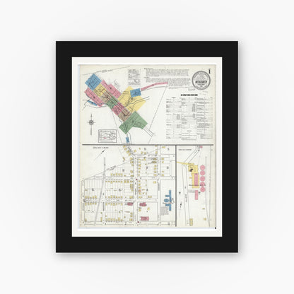Old map wall art mockup — black gallery frame with white mat — Sanborn Fire Insurance Map from Windber, Somerset County, Pennsylvania (1916), Sheet #0001