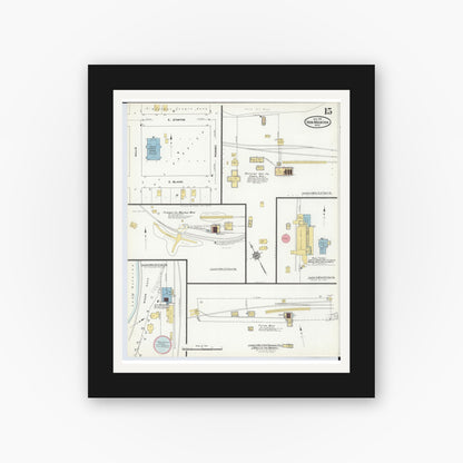 Old map wall art mockup — black gallery frame with white mat — Sanborn Fire Insurance Map from Iron Mountain, Dickinson County, Michigan (1911), Sheet #0015
