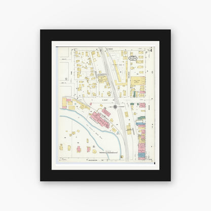 Old map wall art mockup — black gallery frame with white mat — Sanborn Fire Insurance Map from Elyria, Lorain County, Ohio (1910), Sheet #0004