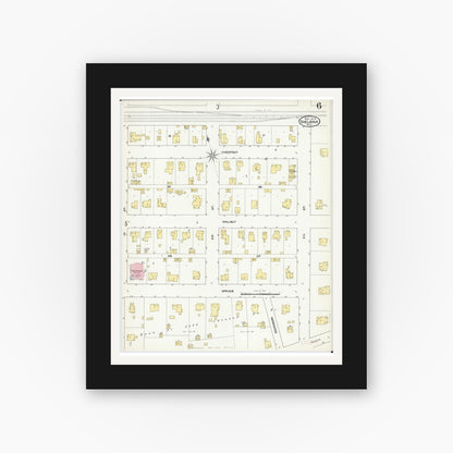 Old map wall art mockup — black gallery frame with white mat — Sanborn Fire Insurance Map from Shelbina, Shelby County, Missouri (1909), Sheet #0006