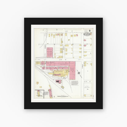 Old map wall art mockup — black gallery frame with white mat — Sanborn Fire Insurance Map from Waynesboro, Franklin County, Pennsylvania (1916), Sheet #0008