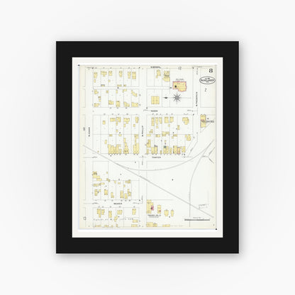 Old map wall art mockup — black gallery frame with white mat — Sanborn Fire Insurance Map from Rhinelander, Oneida County, Wisconsin (1908), Sheet #0008