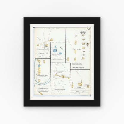 Old map wall art mockup — black gallery frame with white mat — Sanborn Fire Insurance Map from Red Jacket, Houghton County, Michigan (1908), Sheet #0034