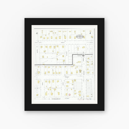 Old map wall art mockup — black gallery frame with white mat — Sanborn Fire Insurance Map from New Richland, Waseca County, Minnesota (1930), Sheet #0004