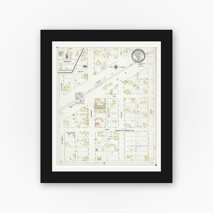 Old map wall art mockup — black gallery frame with white mat — Sanborn Fire Insurance Map from Iola, Clay County, Illinois (1910), Sheet #0001