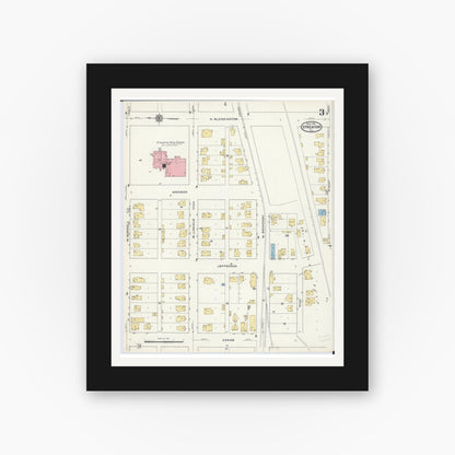 Old map wall art mockup — black gallery frame with white mat — Sanborn Fire Insurance Map from Streator, La Salle County, Illinois (1916), Sheet #0003