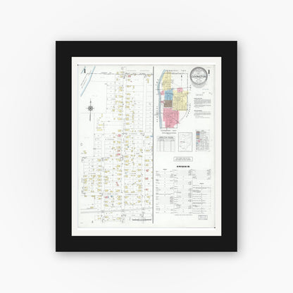 Old map wall art mockup — black gallery frame with white mat — Sanborn Fire Insurance Map from Covington, Miami County, Ohio (1946) - Complete Map Set