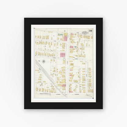 Old map wall art mockup — black gallery frame with white mat — Sanborn Fire Insurance Map from Newark, Licking County, Ohio (1905), Sheet #0034