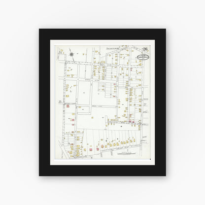 Old map wall art mockup — black gallery frame with white mat — Sanborn Fire Insurance Map from Charlottesville, Independent Cities, Virginia (1920), Sheet #0026