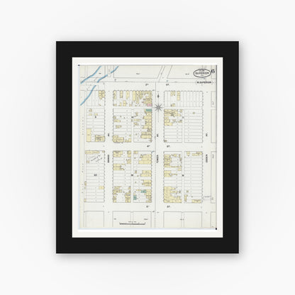 Old map wall art mockup — black gallery frame with white mat — Sanborn Fire Insurance Map from Superior, Douglas County, Wisconsin (1889), Sheet #0006