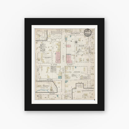 Old map wall art mockup — black gallery frame with white mat — Sanborn Fire Insurance Map from Whitesboro, Grayson County, Texas (1885), Sheet #0001
