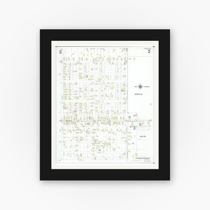 Old map wall art mockup — black gallery frame with white mat — Sanborn Fire Insurance Map from Bradford, Darke and Miami Counties, Ohio (1951), Sheet #0005