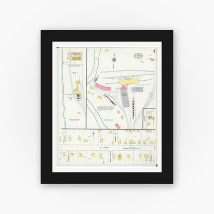 Old map wall art mockup — black gallery frame with white mat — Sanborn Fire Insurance Map from Hubbard, Trumbull County, Ohio (1911), Sheet #0004