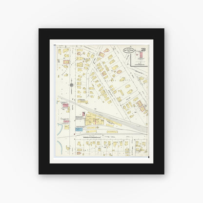 Old map wall art mockup — black gallery frame with white mat — Sanborn Fire Insurance Map from Battle Creek, Calhoun County, Michigan (1913), Sheet #0028