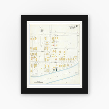 Old map wall art mockup — black gallery frame with white mat — Sanborn Fire Insurance Map from Sault Sainte Marie, Chippewa County, Michigan (1906), Sheet #0016