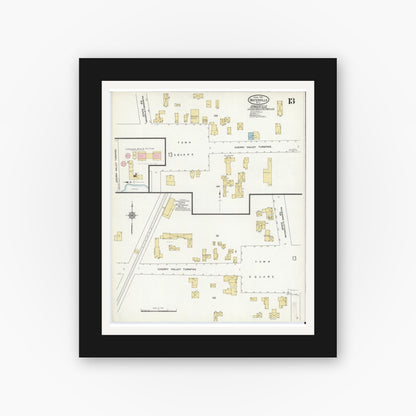 Old map wall art mockup — black gallery frame with white mat — Sanborn Fire Insurance Map from Waterville, Oneida County, New York (1912), Sheet #0013