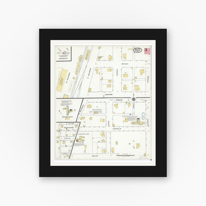 Old map wall art mockup — black gallery frame with white mat — Sanborn Fire Insurance Map from Troup, Smith County, Texas (1919), Sheet #0003