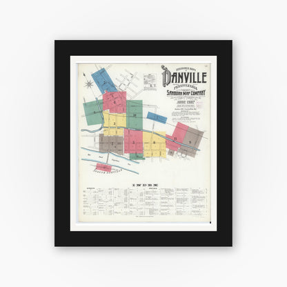 Old map wall art mockup — black gallery frame with white mat — Sanborn Fire Insurance Map from Danville, Montour County, Pennsylvania (1907) - Complete Map Set