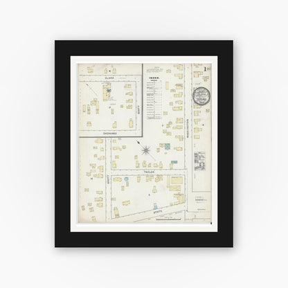 Old map wall art mockup — black gallery frame with white mat — Sanborn Fire Insurance Map from Oxford, Chenango County, New York (1891) - Complete Map Set