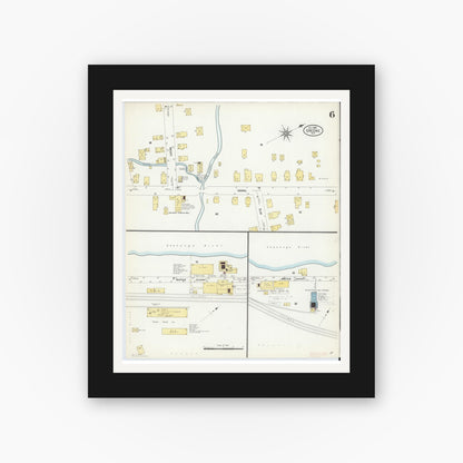 Old map wall art mockup — black gallery frame with white mat — Sanborn Fire Insurance Map from Greene, Chenango County, New York (1908), Sheet #0006