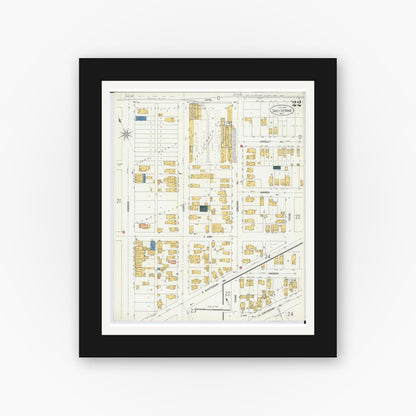 Old map wall art mockup — black gallery frame with white mat — Sanborn Fire Insurance Map from Sault Sainte Marie, Chippewa County, Michigan (1906), Sheet #0022