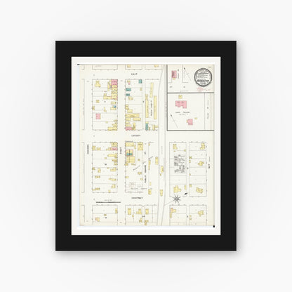 Old map wall art mockup — black gallery frame with white mat — Sanborn Fire Insurance Map from Hopkinton, Delaware County, Iowa (1895), Sheet #0001