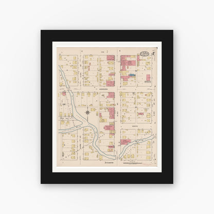 Old map wall art mockup — black gallery frame with white mat — Sanborn Fire Insurance Map from Clinton, Vermillion County, Indiana (1921), Sheet #0004