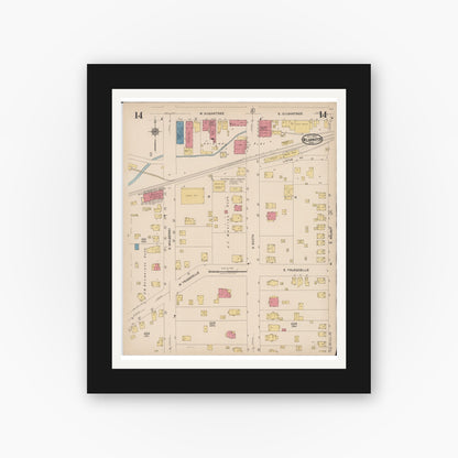 Old map wall art mockup — black gallery frame with white mat — Sanborn Fire Insurance Map from Wilmington, Clinton County, Ohio (1922), Sheet #0014