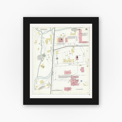 Old map wall art mockup — black gallery frame with white mat — Sanborn Fire Insurance Map from Stroudsburg, Monroe County, Pennsylvania (1912), Sheet #0021