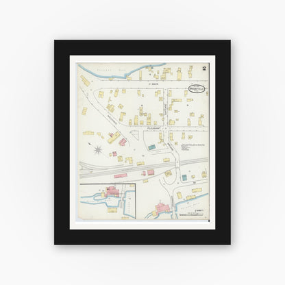 Old map wall art mockup — black gallery frame with white mat — Sanborn Fire Insurance Map from Brookfield, Worcester County, Massachusetts (1893), Sheet #0002