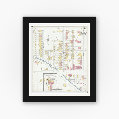 Old map wall art mockup — black gallery frame with white mat — Sanborn Fire Insurance Map from Chillicothe, Ross County, Ohio (1900), Sheet #0006