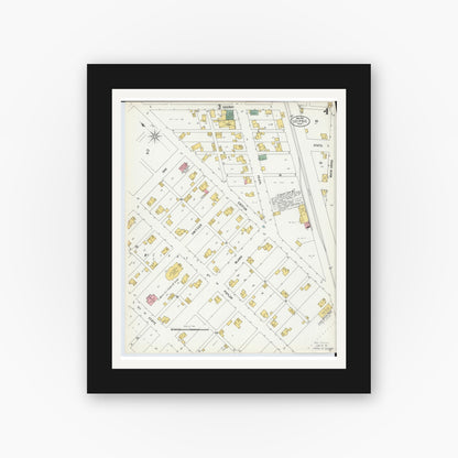Old map wall art mockup — black gallery frame with white mat — Sanborn Fire Insurance Map from Leipsic, Putnam County, Ohio (1900), Sheet #0004