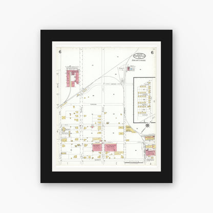 Old map wall art mockup — black gallery frame with white mat — Sanborn Fire Insurance Map from Farmville, Pitt County, North Carolina (1923), Sheet #0006